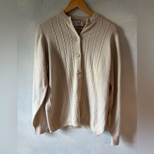 Vintage Cashmere Pringle of Scotland Cream Cable Knit Cardigan size 40